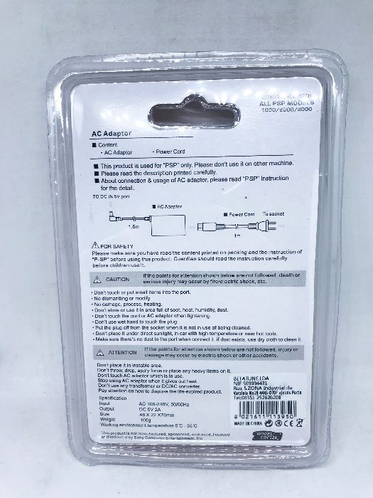 Carregador / Transformador para PSP (1000/2000/3000) - Novo e Selado