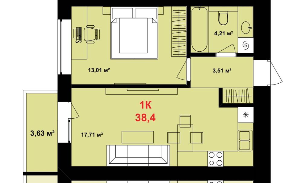 1 кім квартира! 43 м2 , 4 поверх ! Цегла та газ Терміново