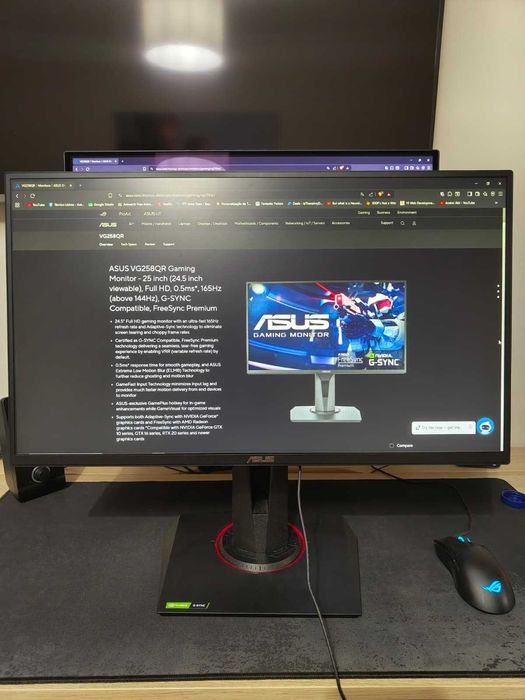ASUS VG258QR Monitor Gaming - 25 polegadas, Full HD, 0.5ms*, 165Hz, G-SYNC Compatible, FreeSync Premium