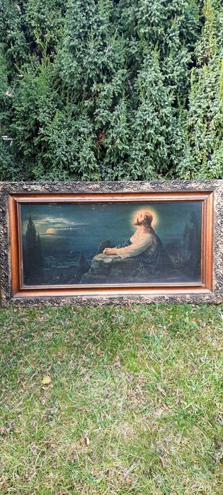 Antyk, przepiękny obraz przedstawiajacy rozmyślającego Pana Jezusa