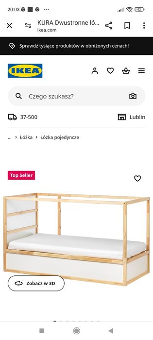 Dwustronne łóżko z materacem  biały/sosna z IKEA 90x200 cm