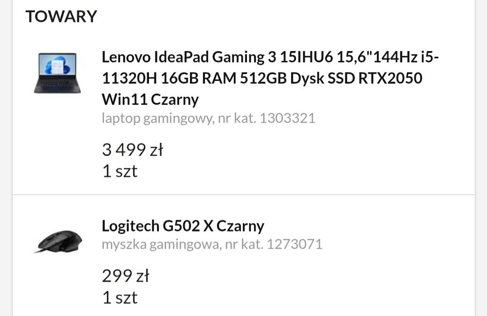 Laptop gamingowy Lenovo+ myszka