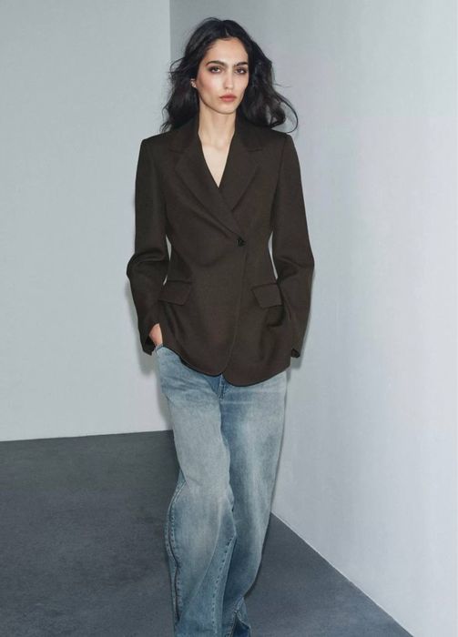 Приталений коричневий блейзер ZARA-Xs,S. Удлиненный лимитированый