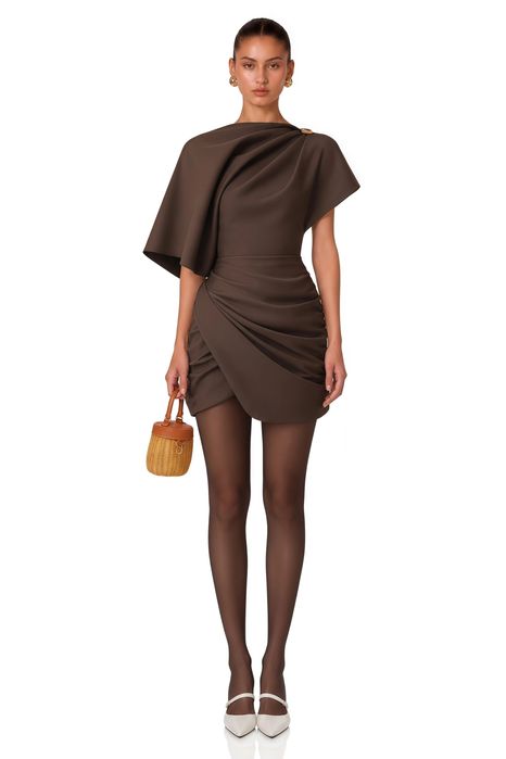 Sukienka miss rosier Francesca Brown Asymmetrical Gathered Mini Dress