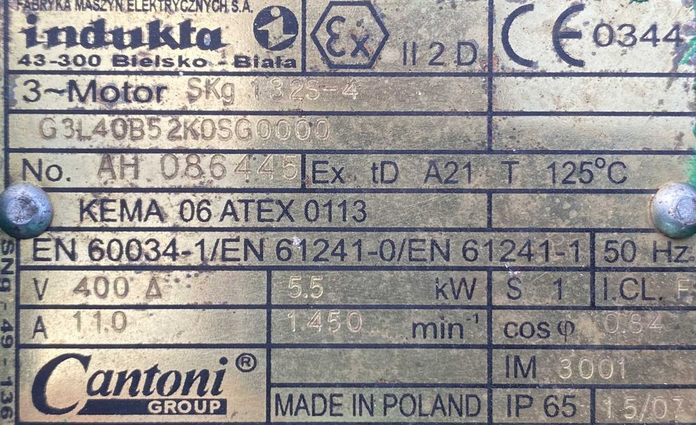 motoreduktor / przekładnia 5,5kW 72obr.