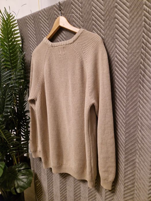 ZARA M / 38 męski sweter 100% bawełna beżowy jasny camel dłuższy