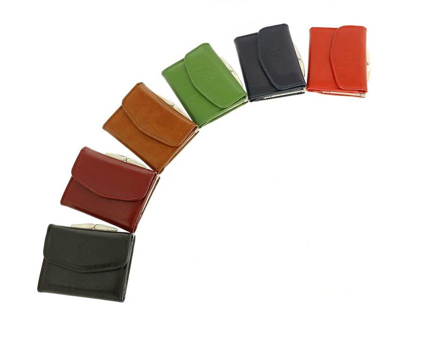 Damska portmonetka skórzana mały portfel damski wiśniowy PL