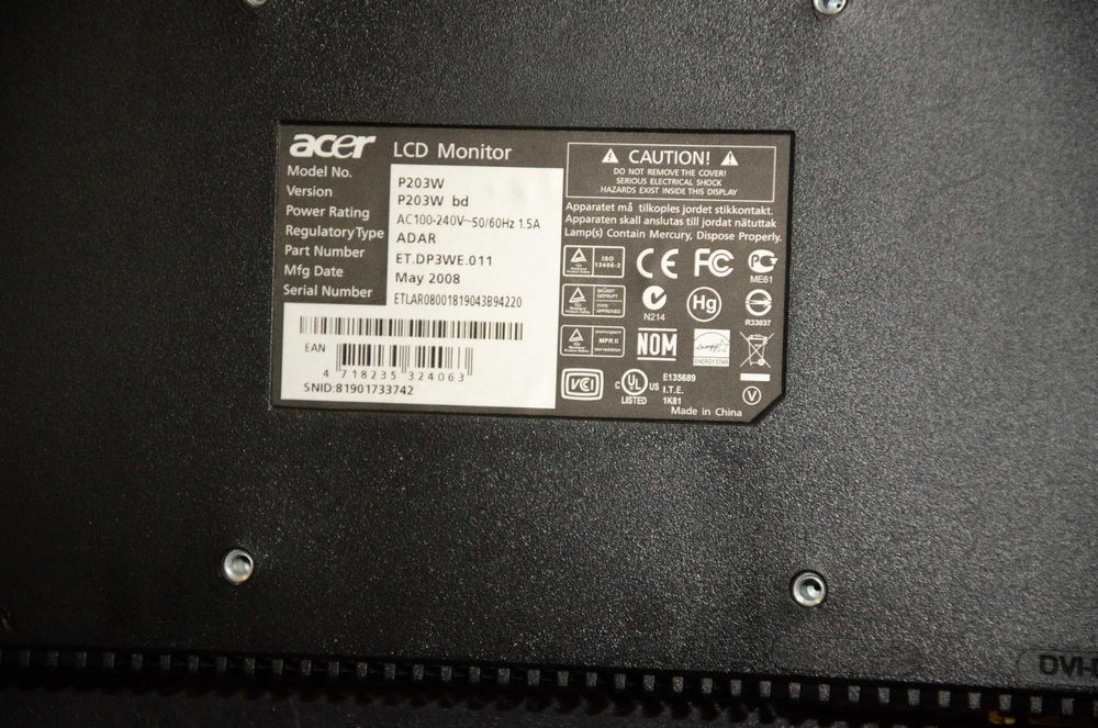 Монiтор ACER p203w