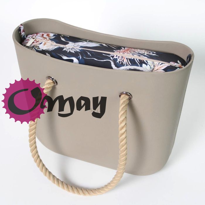 Granatowy organizer do OBAG STANDARD kwiaty beż róż 2 kieszenie OMAY