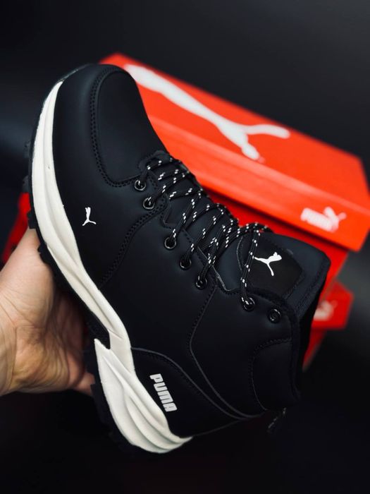 Мужские кожаные ботинки Puma с мехом / кожаные высокие кроссовки пума