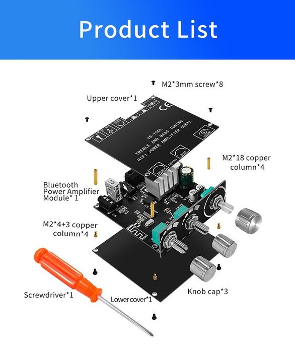 Усилитель мощности+ Bluetooth 5.0 стерео 2*50W. . Aux, USB, YS-T50L