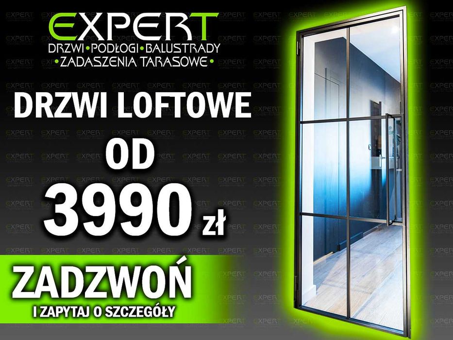 Drzwi loft, stalowo - szklane, nowoczesne, solidne, przesuw, pivot