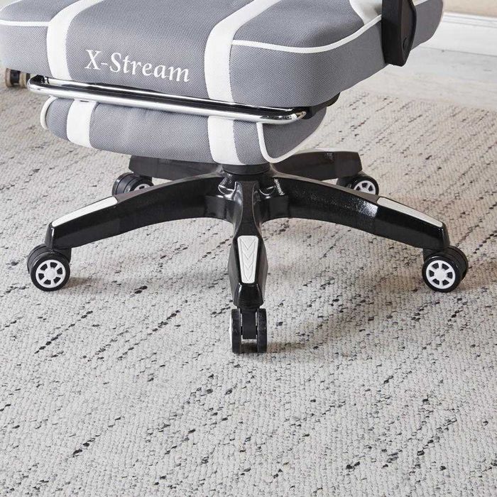 Крісло геймерське з тканини біло-сіре з підставкою / Кресло геймерское