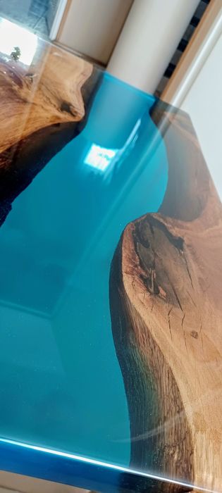 Stolik Kawowy  z Żywicy BŁEKITNEJ i Dębu