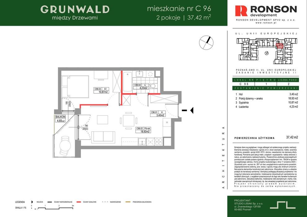2-pokojowe mieszkanie 37 m² + balkon - Widok 2