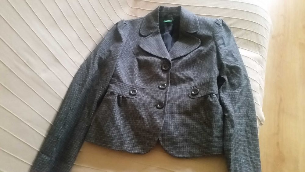 Marynarka Benetton elegancka krata modna ciepła roz. S