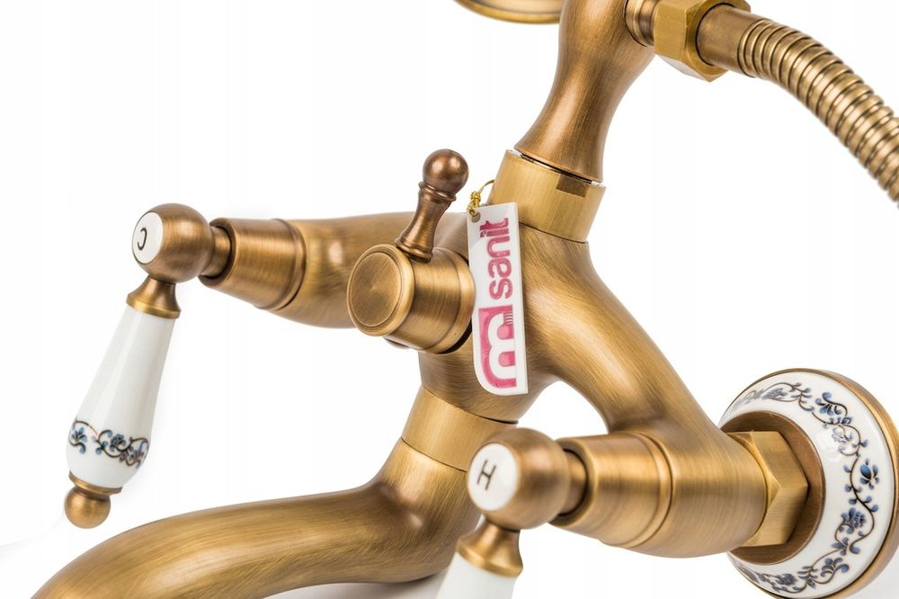 RETRO bateria umywalkowa wannowa stare złoto