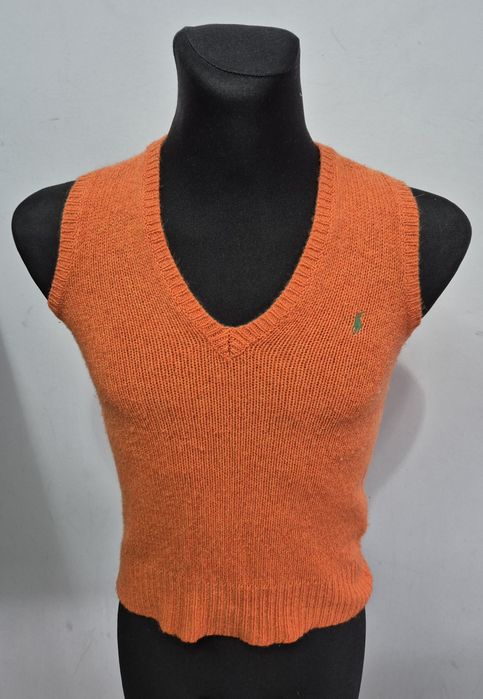 POLO RALPH LAUREN roz. S damska kamizelka merinowool+włosie z królika