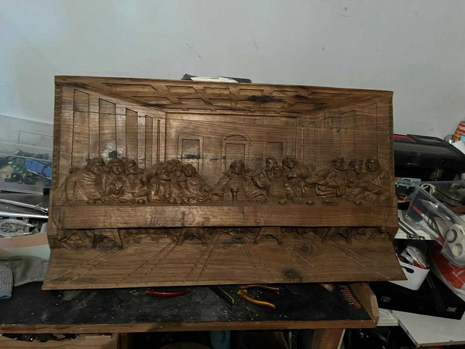 A Última Ceia - Painel Grande Madeira Maciça (100x57cm) - Entalhe Manual