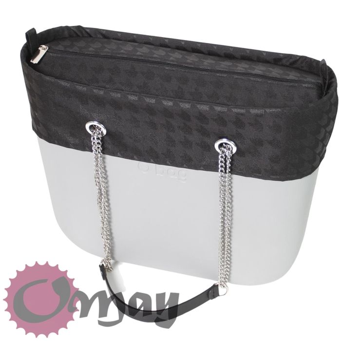 Czarny organizer OBAG MINI +OPASKA pepitka połysk 2 kieszenie OMAY