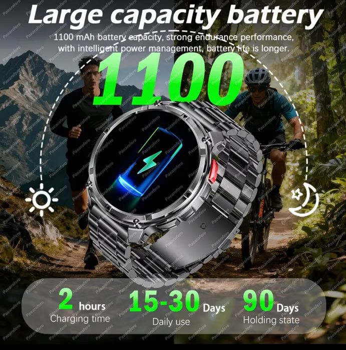 45 днів автономність. Смарт-годинник Paearofero  1100 mAh оригінал, Су