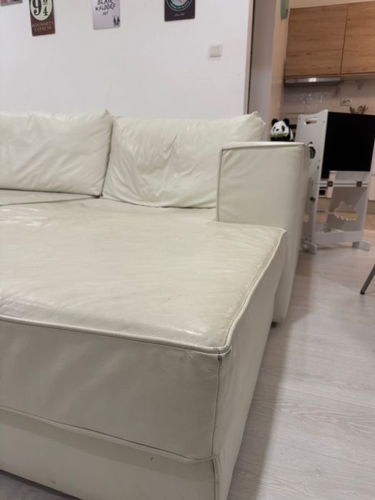 Sofá Grande - Chaise Loung - Pele Branca - Laskasas