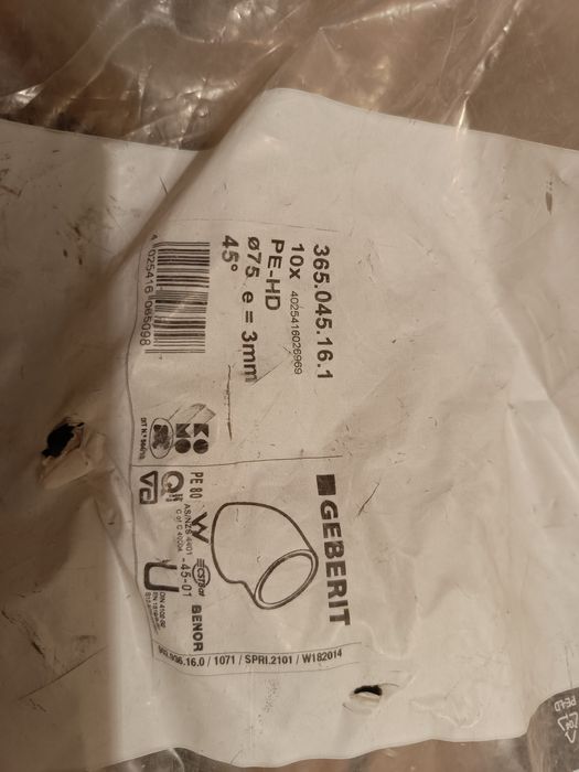 Kolano PE Geberit d75 45st. 10 sztuk