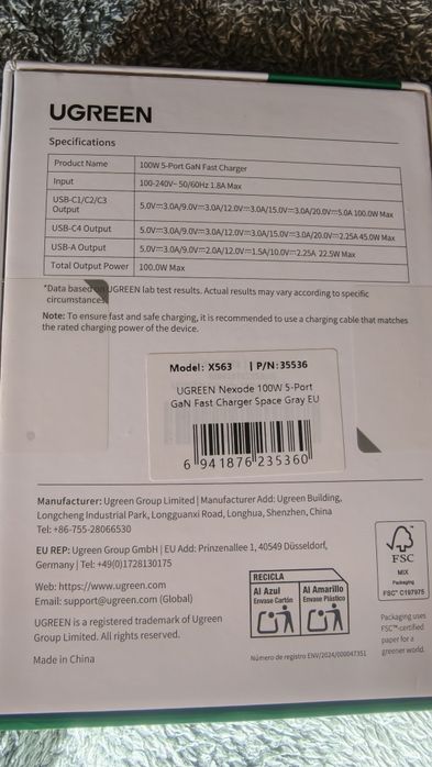 Зарядное устройство Ugreen Nexode X563 100W GaN