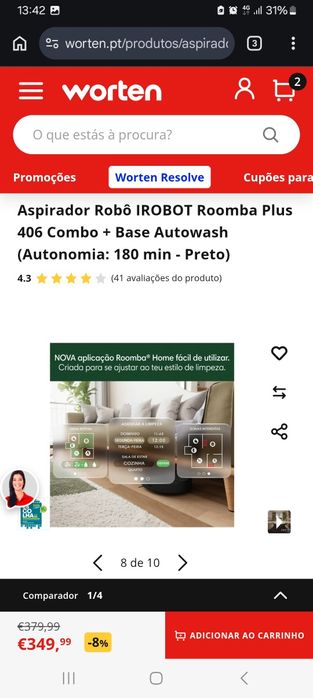 Aspirador Robô IROBOT Roomba Plus 406 Combo + Base Autowash (Autonomia