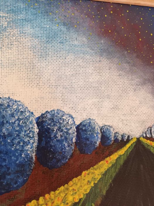 Hortênsias e Tulipas ao Luar: (Óleo sobre platex, 37,2x37,3 cm)