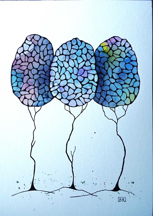 Akwarela Akwarelka Obraz pt. Drzewa - Przyjaciele 7, rozmiar A4,