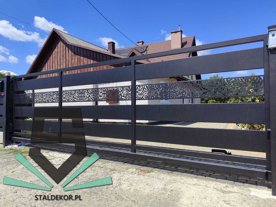 Brama przesuwna 5x1,5m wycinana laserowo CNC panelowa.