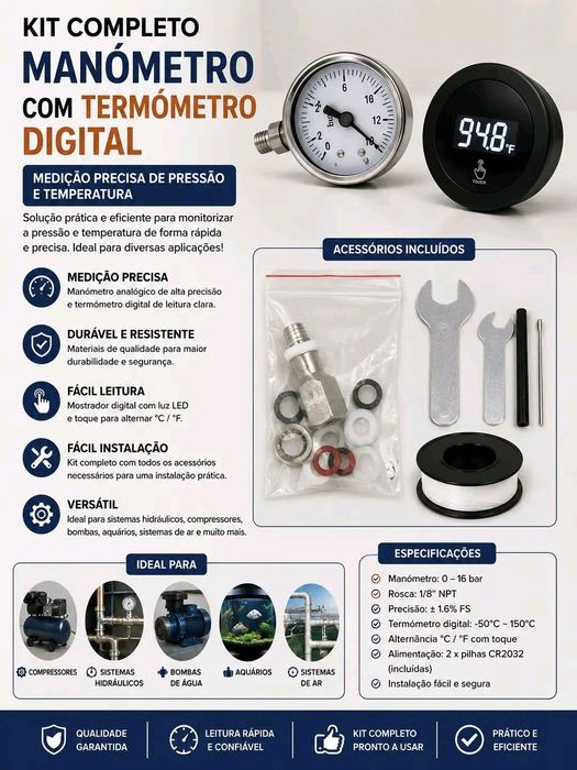 Kit Manómetro + Termómetro Digital