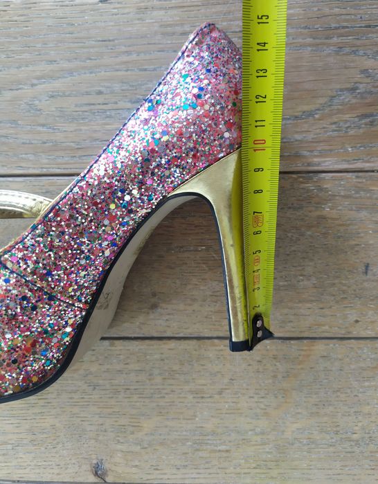 Brokatowe czółenka na obcasie Kolorowe Błyszczące szpilki