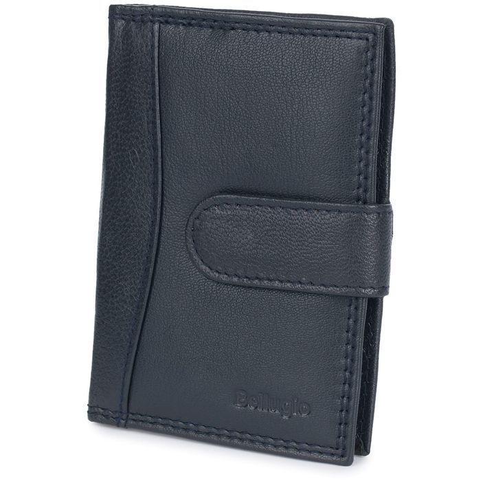 Skórzane etui na karty granatowe firmowe RFID z zapięciem prezent nowe