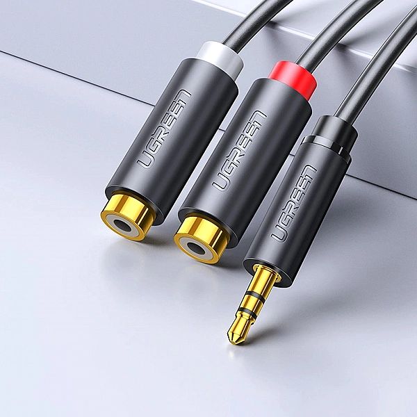 Ugreen adapter audio jack 3.5mm męski do 2xRCA żeński kabel 0.25m szar
