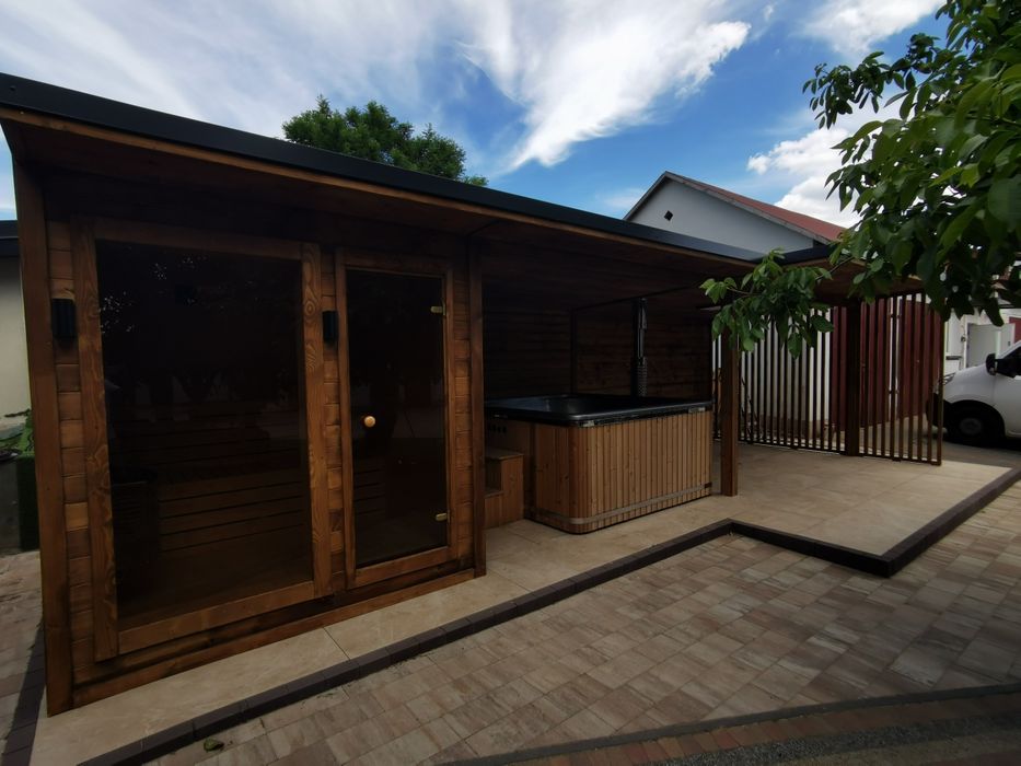 Sauna ogrodowa 9 x3,5m +wiata pod jacuzzi +wiata  na bilard