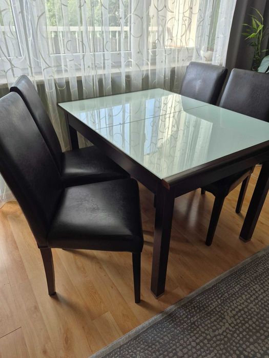 Elegancki komplet mebli salon + jadalnia | Wenge / Ciemny Dąb | Stół, Krzesła, RTV