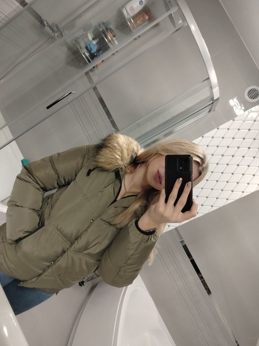 kurtka khaki puffer pikowana z kapturem