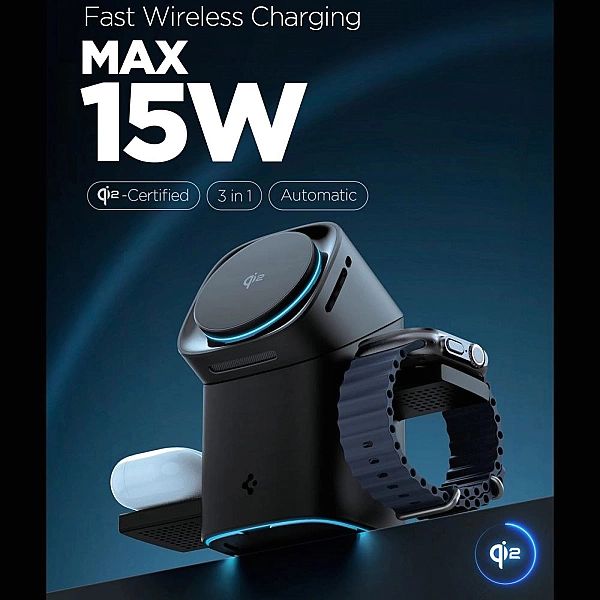 Spigen Essential Ef223Ms 3In1 Qi2 Rotary Magnetic Magsafe Wireless Cha