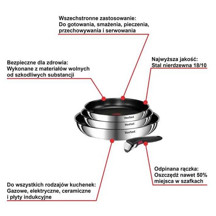 NOWE TEFAL Ingenio Emotion L897S474 4el indukcja z rączką patelnie