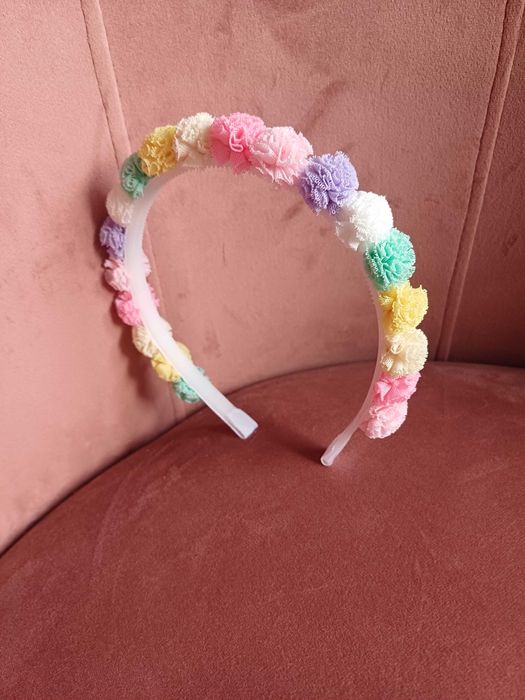 Słodka opaska do włosów dla dziewczynki, pomponiki koronkowe