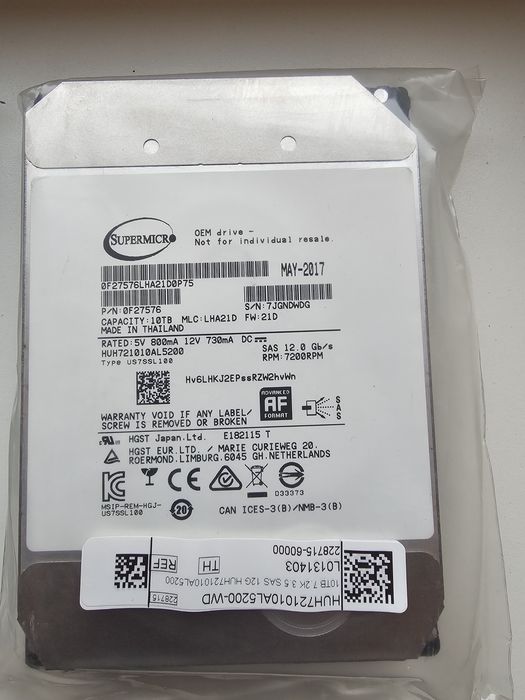 Supermicro  DYSK HDD 10TB 7200 3.5" 12Gb/s
HUH721010AL5200-WD