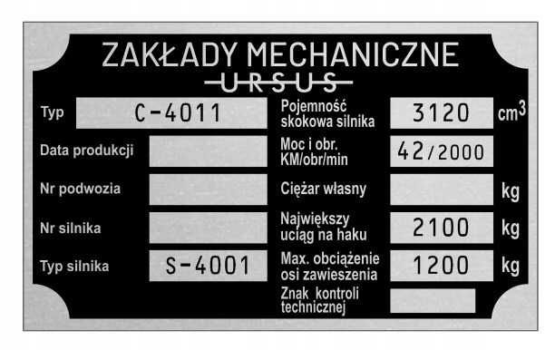 Tabliczka znamionowa Ursus C-330 C-360 C-4011 C-355