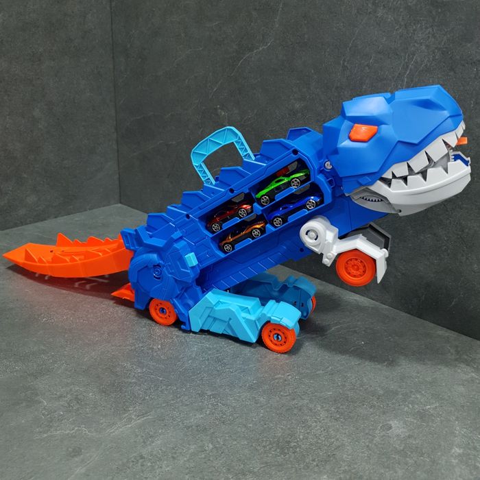 Мега трансформер Dino, трек динозавр, 2 в 1 Трек-Автовоз з 4 машинками