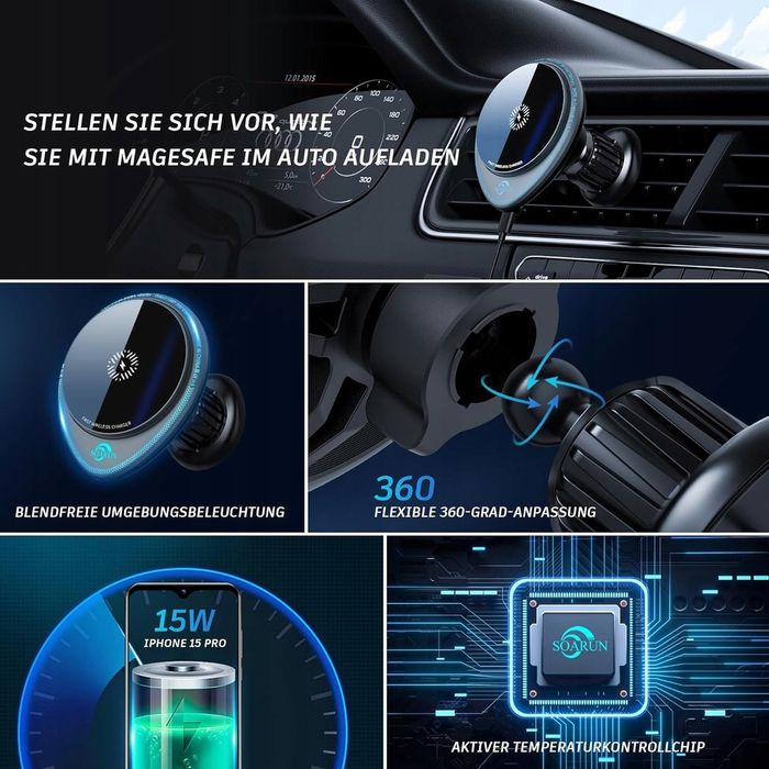 Uchwyt Magnetyczny Ładowarka Indukcyjna 15W Soarun