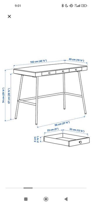 Secretária LILLÅSEN IKEA em madeira natural com pernas brancas em metal e madeira