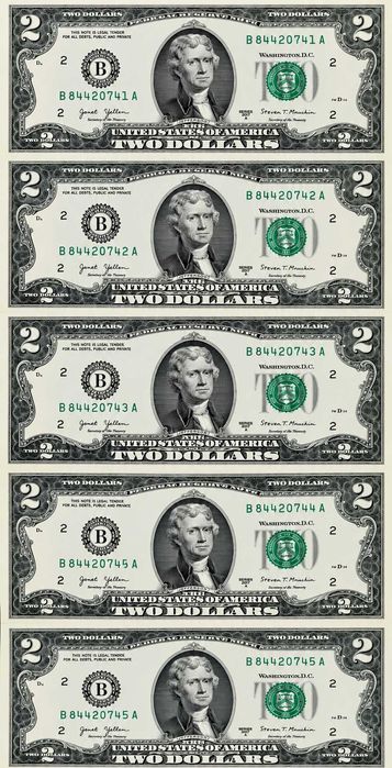 2 Dolary USA 2017 – 10 kolejnych numerów seryjnych UNC