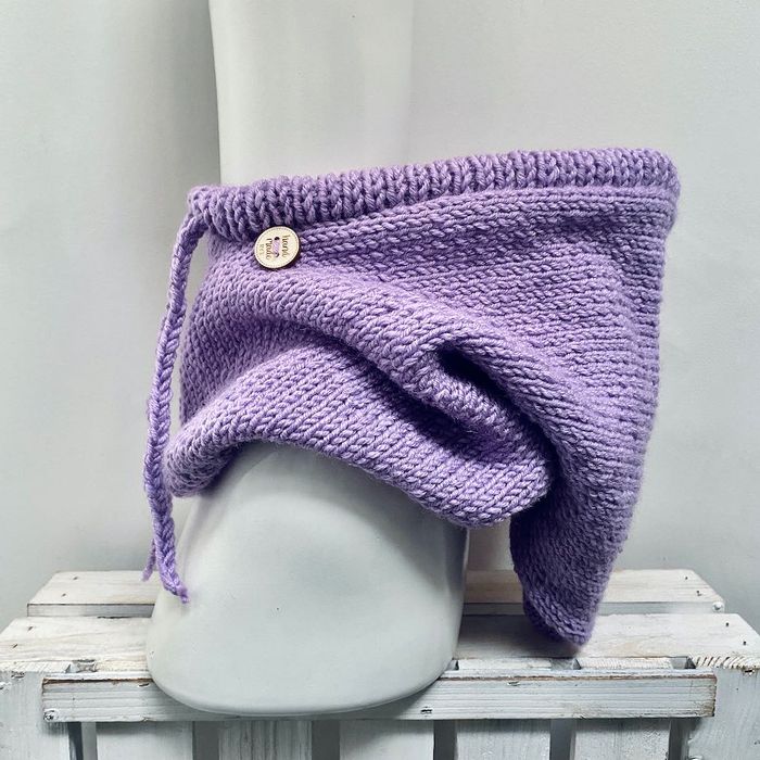 Balaclava oversize kominiarka kaptur zamiast czapki z merino liliowa