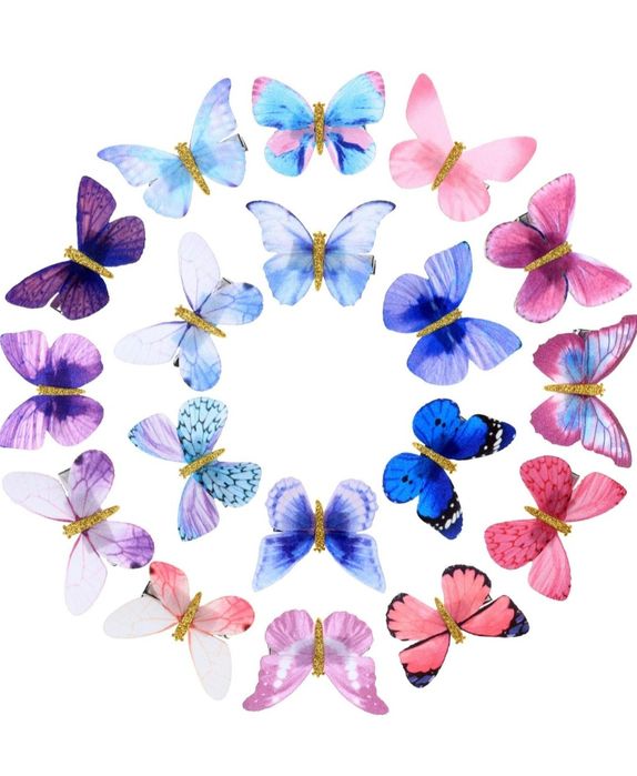 18 sztuk brokatowych spinek do włosów z motylami